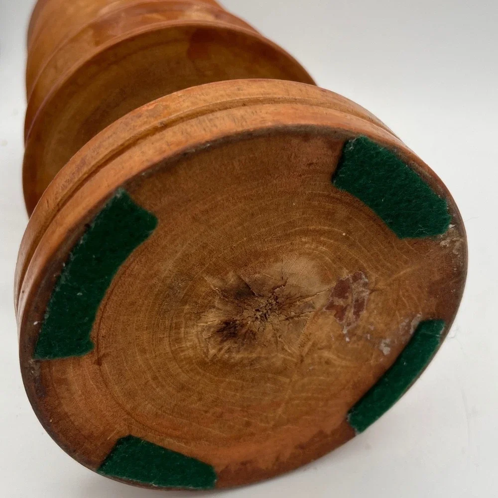 Vintage Hand Turned Tiered Ribbed‎ Wood Vase MCM Pedestal Organic